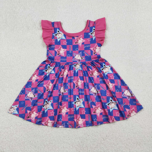 Sibling Baby Girls Pink Blue Checked Demon Hunter Ruffle Pant Pajamas Set Knee Length Dresses