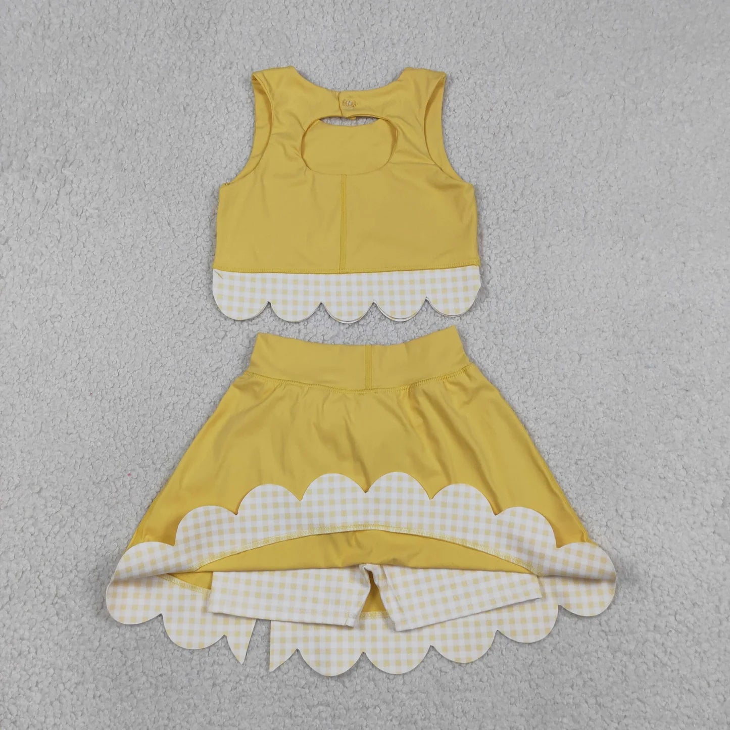 Sibling Baby Girls Solid Color Tank Top Gingham Scallop Skort Active Outfit