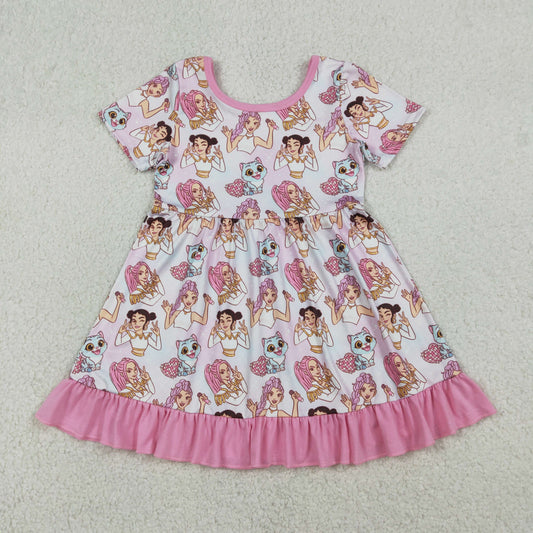 Sibling Baby Girls Short Sleeves Demon Hunter Ruffle Knee Length Dresses
