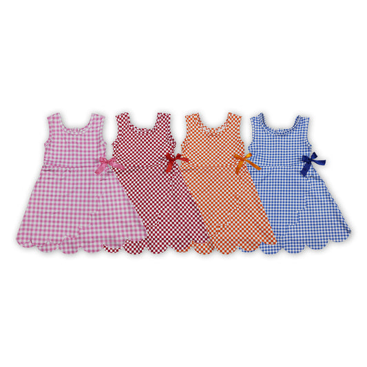 4 Colors Plaid Print Baby Girls Sleeveless Scallop Edge Shorts Yoga Dress Sisters Wear