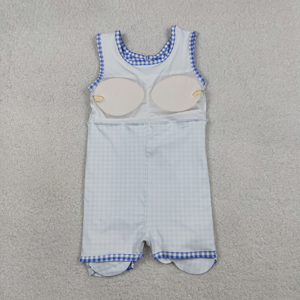 GSD3427 Girls’ Blue Plaid Bow Scallop Sleeveless Yoga Dress
