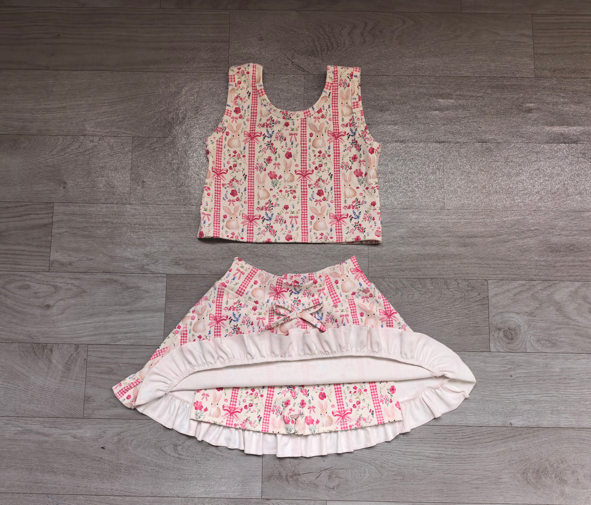 GSD3496 Preorder Baby Girls Easter Rabbit Flowers SKort Active Outfit