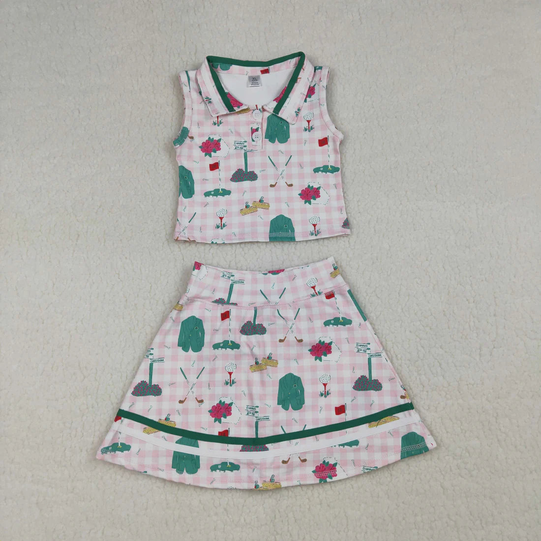 Sibling Baby Girls Pink Checked Flowers Golf Tunic Ruffle Skirt Shorts Set Rompers
