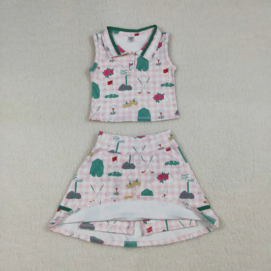 Sibling Baby Girls Pink Checked Flowers Golf Tunic Ruffle Skirt Shorts Set Rompers
