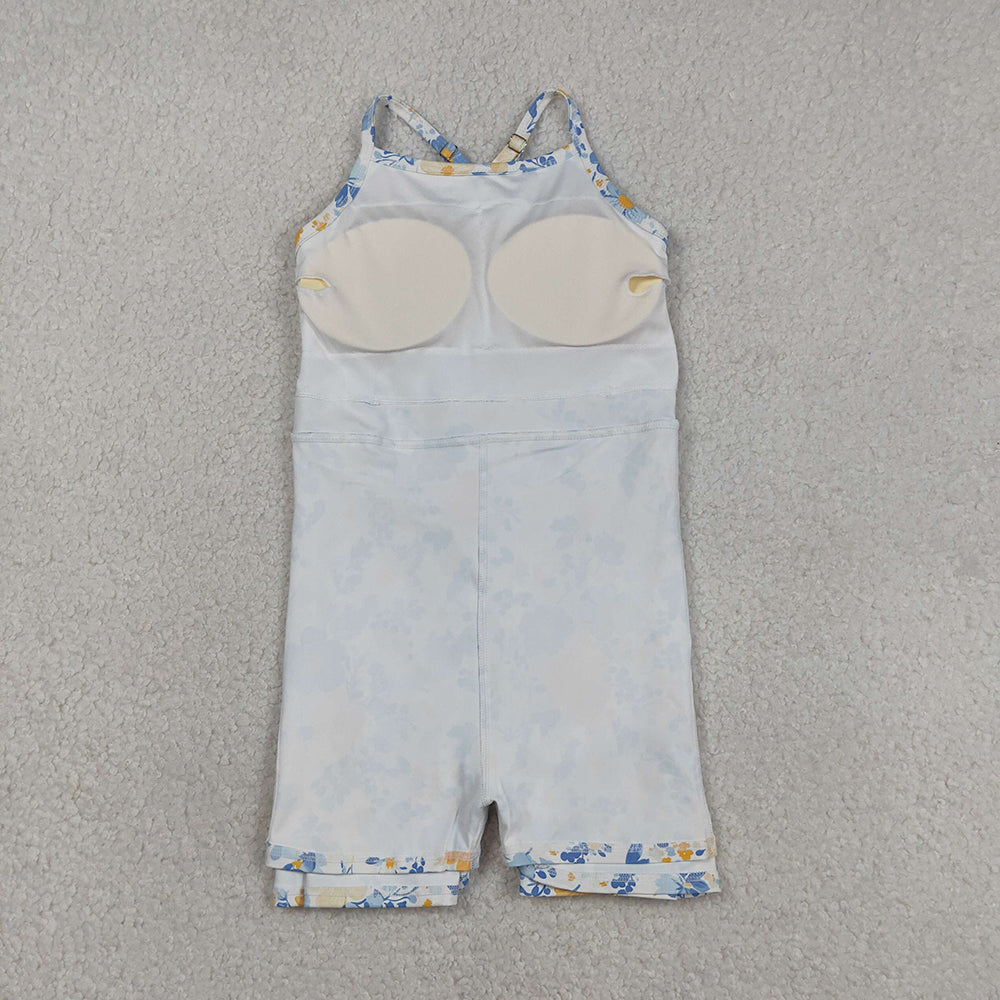 GSD3565 Flowers Print Girls Summer Strap Shorts Knee Length Yoga Dress