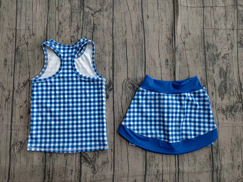Toddler Girls Blue Plaid 2-Piece Set | Sleeveless Top & Skirt Active Outfit Preorder