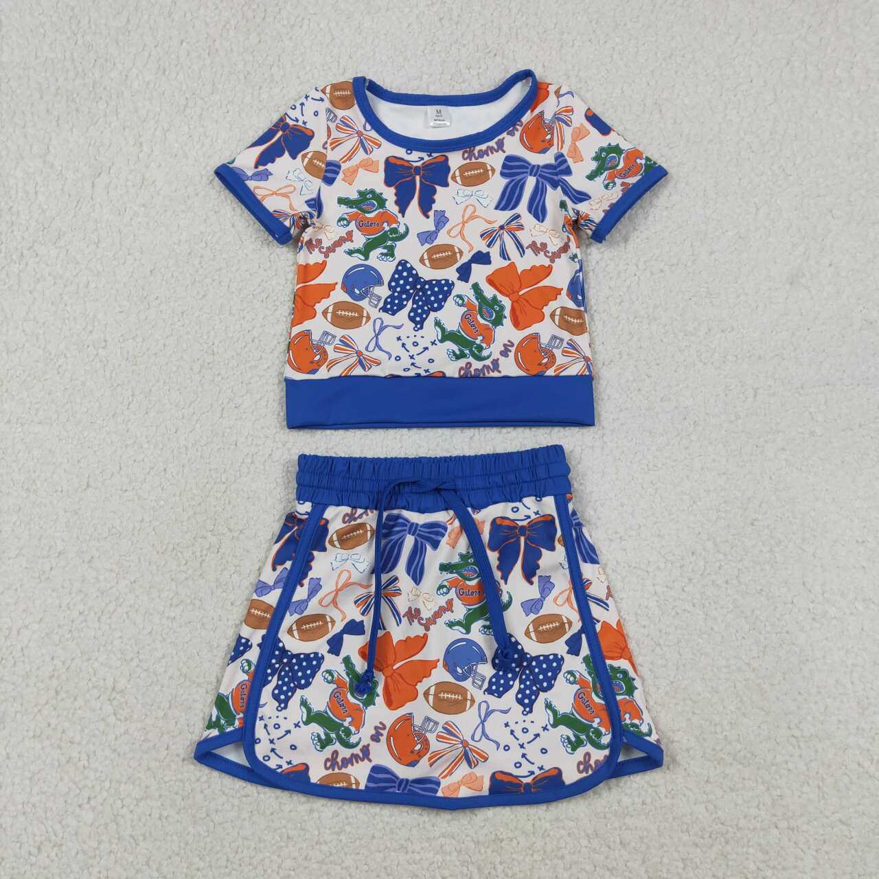 GSD3698 Football Teams Florida Gators Bows Tee & Skirts Shorts Yoga Sets Baby Girls Active Wear