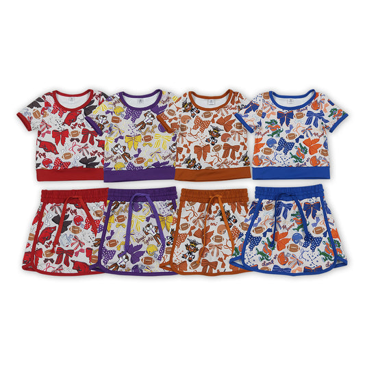 Sisters Football Teams Bows Tee & Skirts Shorts Yoga Sets Baby Girls Active Wear