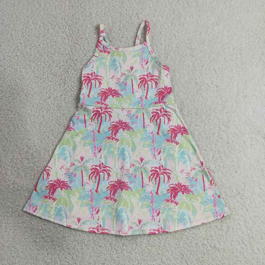 GSD3708 Coconut Tree Baby Girls Active Strap Yoga Dress