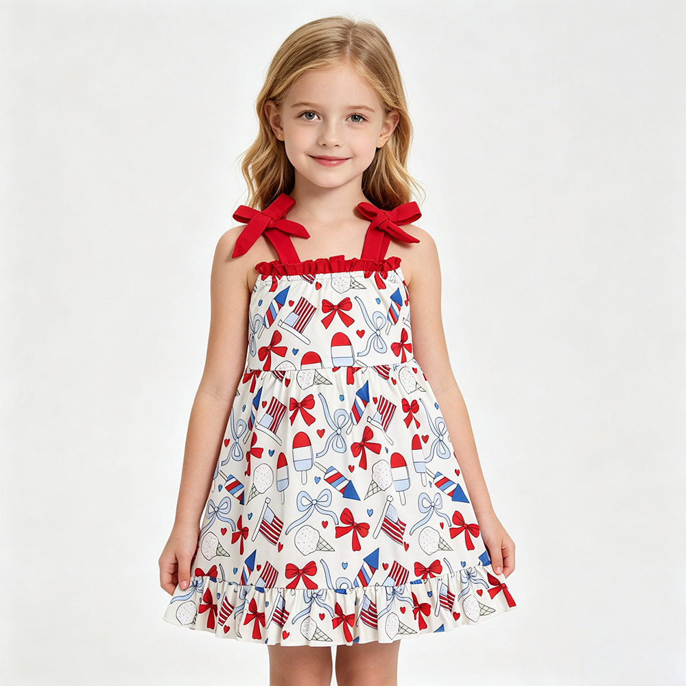 GSD3723 Popsicle Flag Bows Girls 4th of July Strap Dress