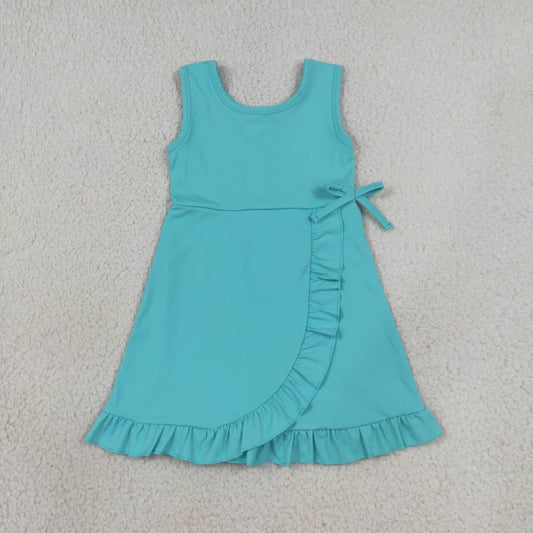 GSD3768 Blue Girls Sleeveless Ruffle Zipper Yoga Dress