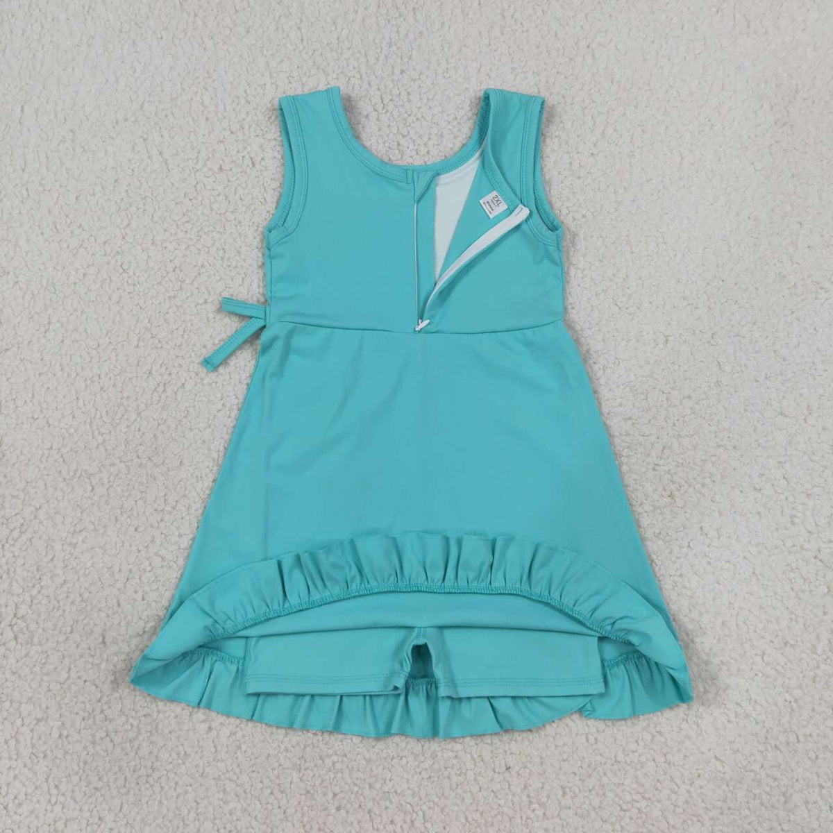 GSD3768 Blue Girls Sleeveless Ruffle Zipper Yoga Dress
