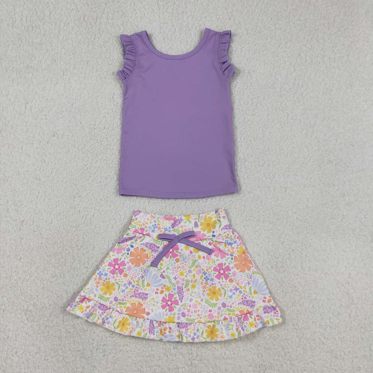 GSD3771 Purple Top & Flowers Skirts Shorts Yoga Sets Baby Girls Active Wear