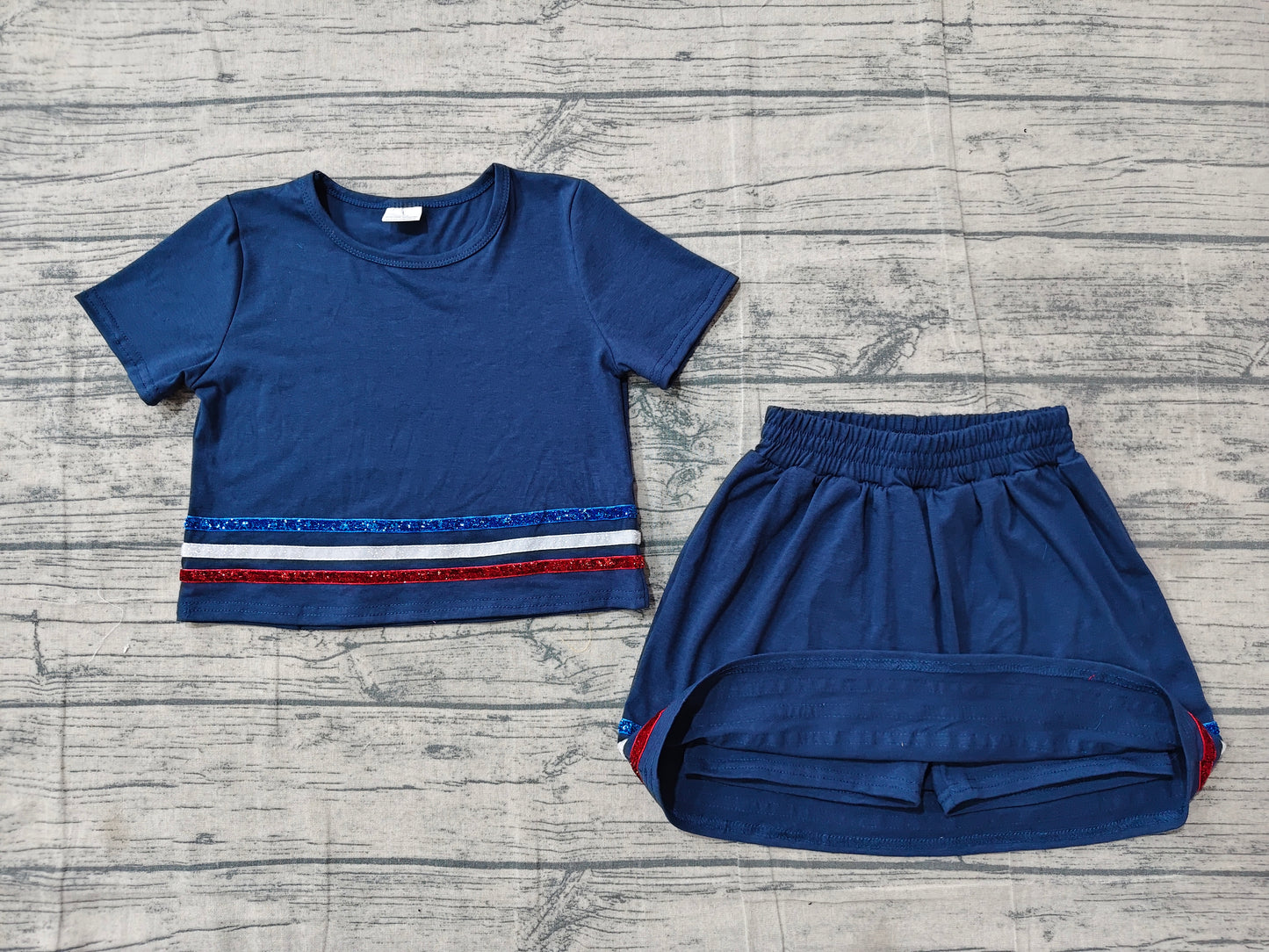 GSD3811 Baby Boys Navy Short Sleeve Top with Skort Set With Sequin