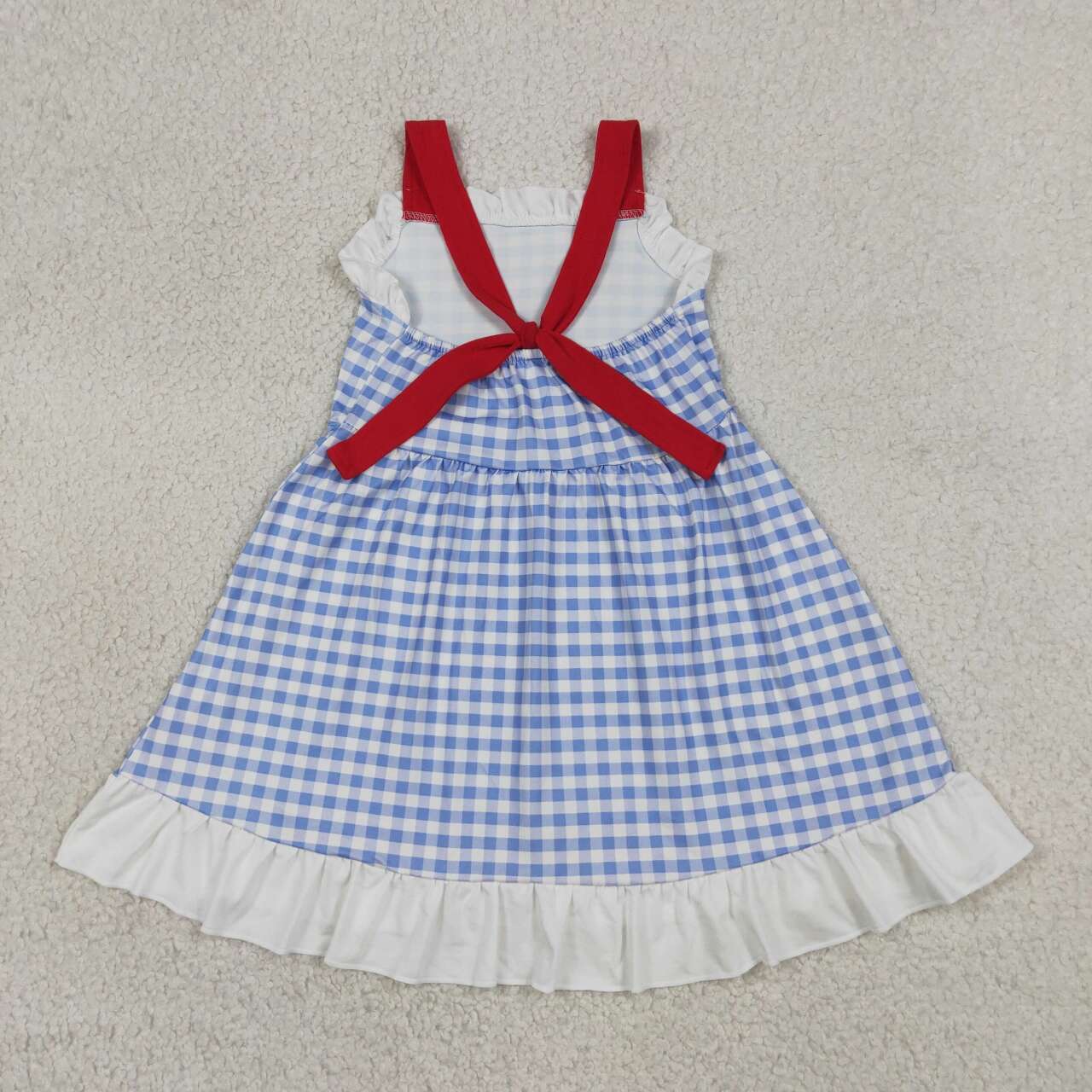 GSD3843 Blue Plaid Red Strap Baby Girls Summer Dress