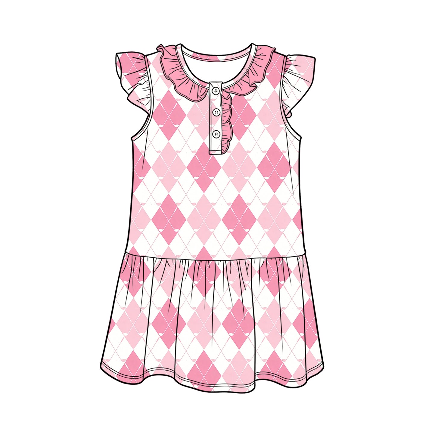 3.14 GSD3928 Preorder Golf Pink Print Girls Summer Knee Length Dress
