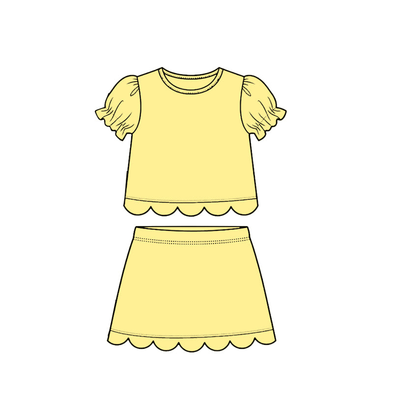 3.16 GSD3936 Preorder Yellow Cotton Skirts Girls Summer Scallop Clothes Set