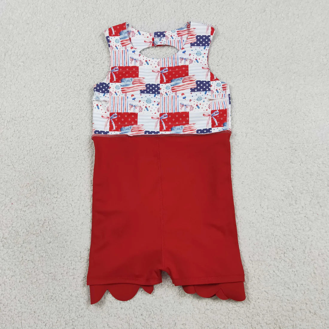 Sibling Baby Girls Bows Flags 4th of July Yoga Active Scallop Short Knee Length Dresses