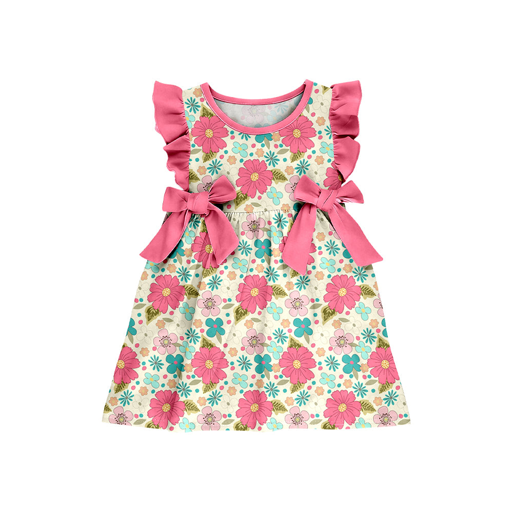 3.17 GSD3953 Preorder Colorful Flowers Print Girls Summer Knee Length Dress