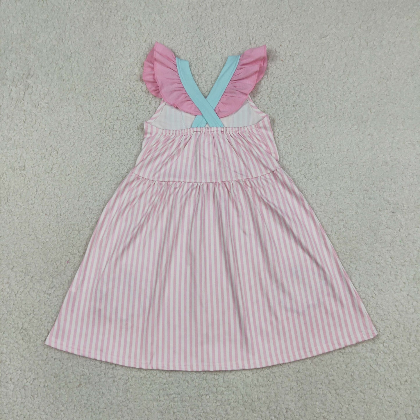 Sibling Matching Beach Outfit | Pink Stripe Shell Embroidery Dress & Romper Set