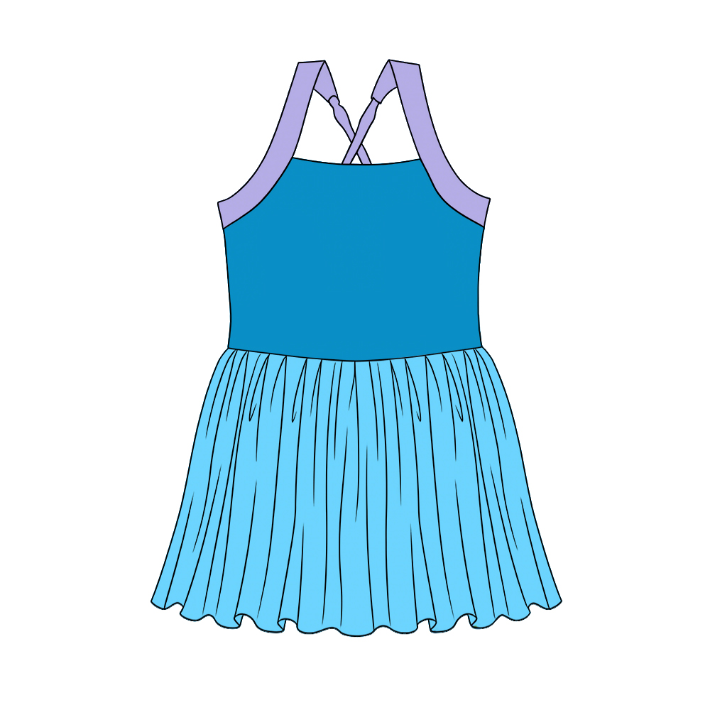 3.21 GSD3977 Preorder Blue Cartoon Princess Strap Tulle Yoga Knee Length Dress
