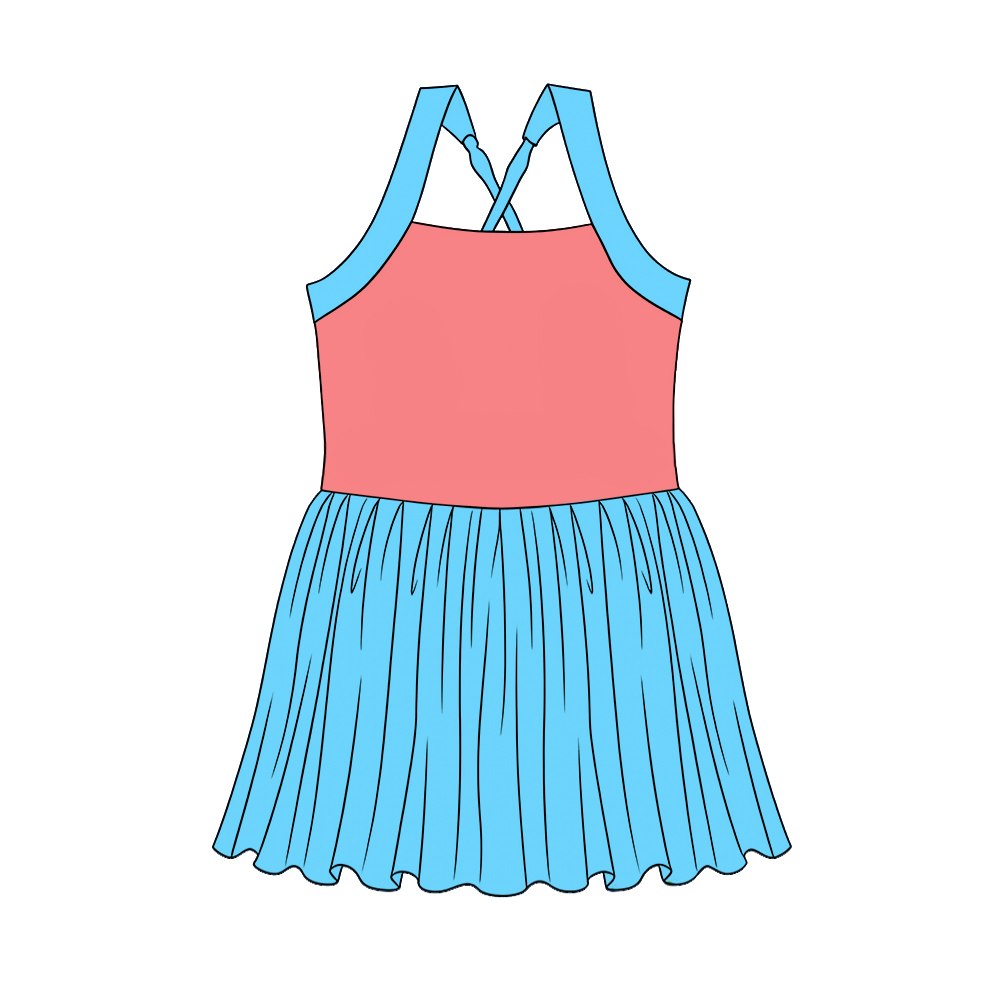 3.21 GSD3979 Preorder Red Blue Cartoon Princess Strap Tulle Yoga Knee Length Dress