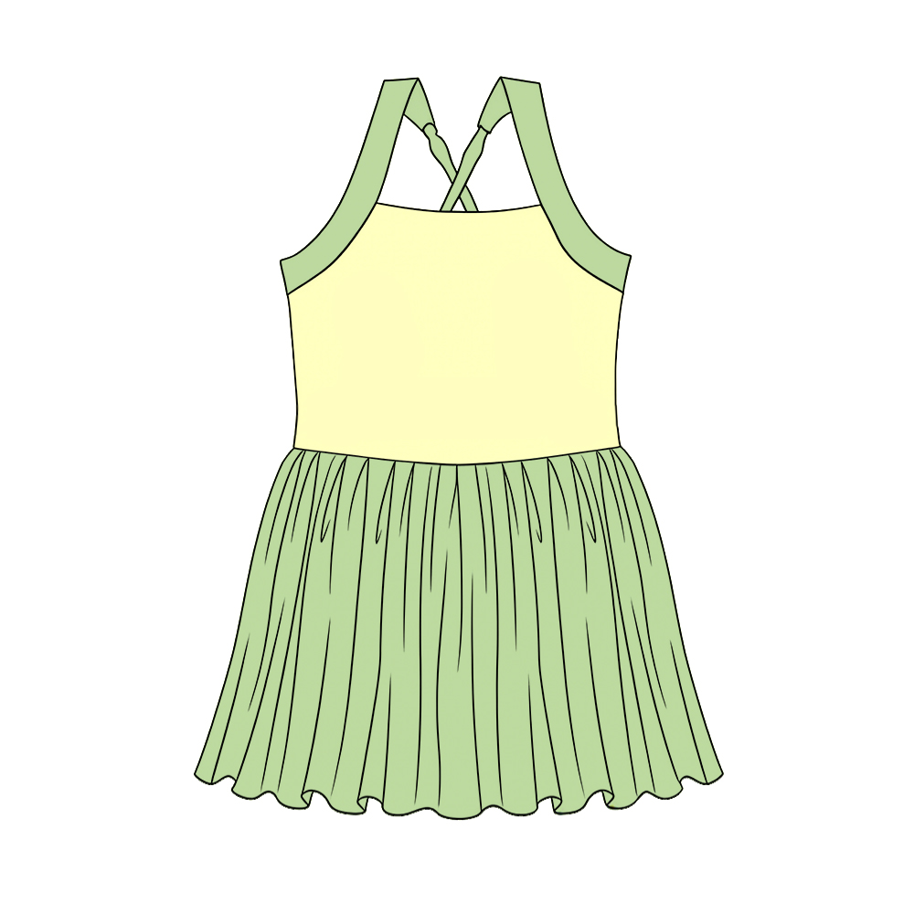 3.21 GSD3981 Preorder Green Cartoon Princess Strap Tulle Yoga Knee Length Dress