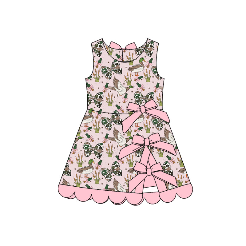3.28 Girls Duck & Bow Print Sleeveless Dress with Pink Bow Back Detail Preorder