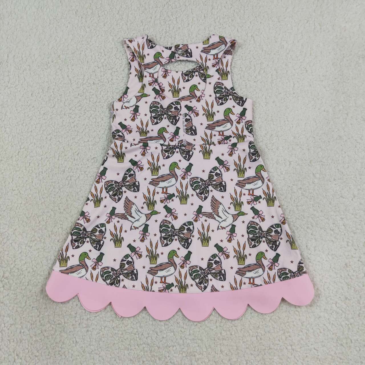 GSD4009 Duck Bows Print Girls Sleeveless Scallop Yoga Dress
