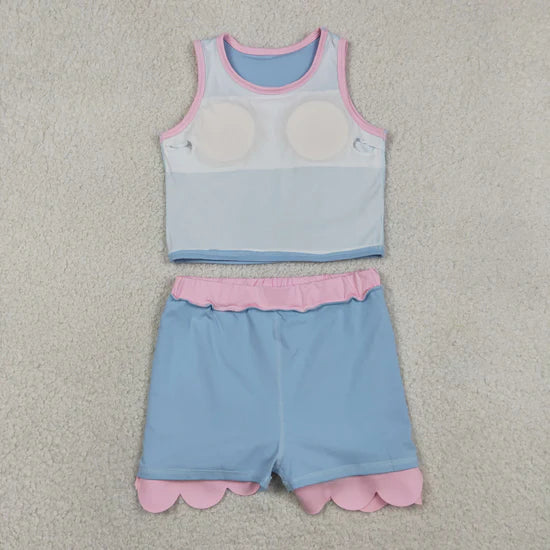 Sibling Baby Girls Sleeveless Vests Top Scallop Skirt Short Yoga Active Clothes Set