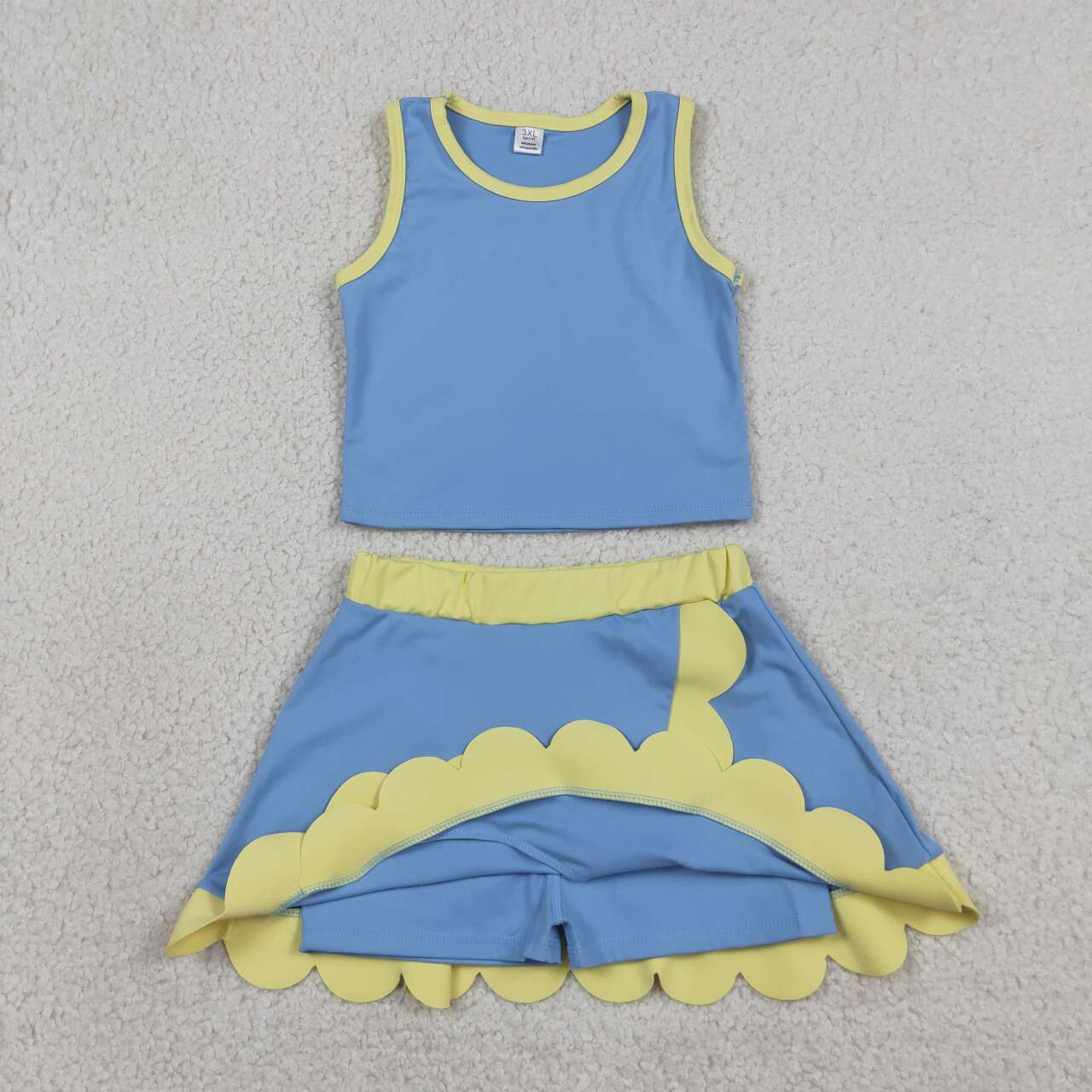 Toddler Girls Blue & Yellow Scalloped Edge 2-Piece Set | Tank Top & Skort Active Outfit