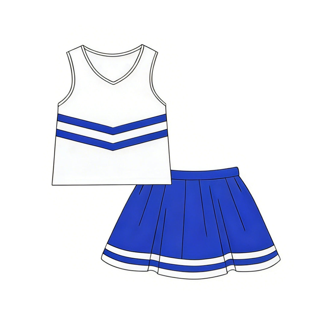 4.2 Toddler Girl Blue & White Cheerleading Outfit, Kids Cheerleader Uniform Skirt Set Preorder
