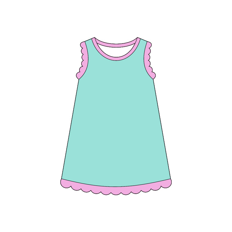 4.3 Toddler Girls Aqua Scalloped Edge Ruffle Tank Dress Preorder