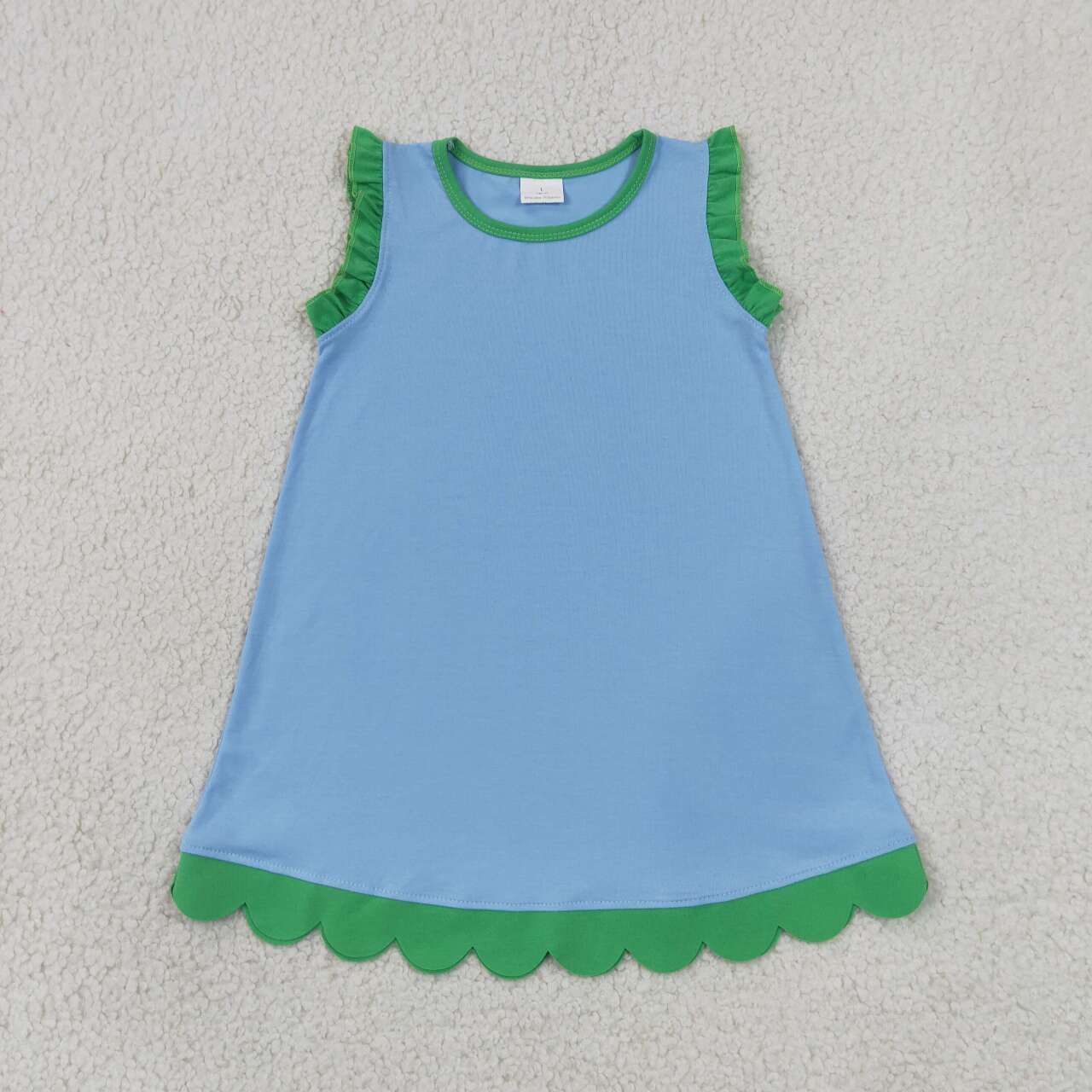 Toddler Girls Blue Scalloped Edge Ruffle Tank Dress