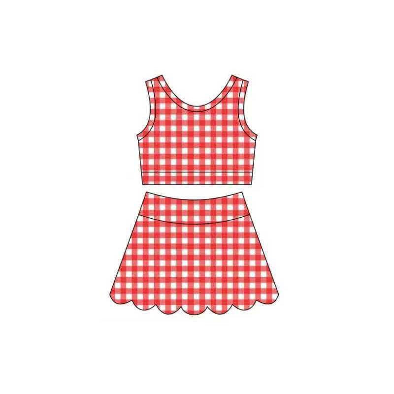 4.6 Toddler Girls Red Gingham Sleeveless Top with Skort Active Outfit Preorder