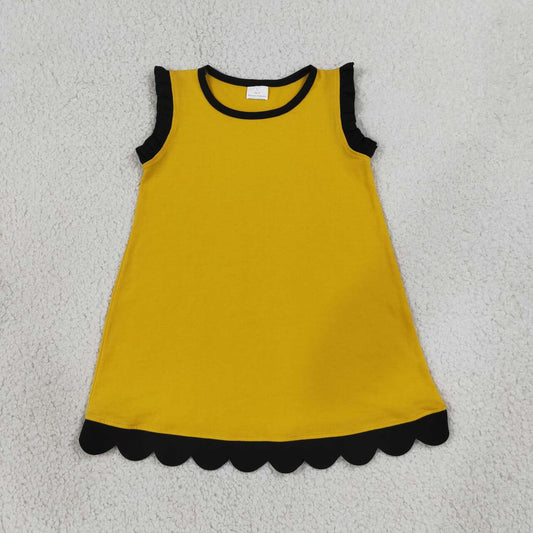 GSD4098 Mustard Cotton Black Scallop Edge Toddler Girls Summer Dress