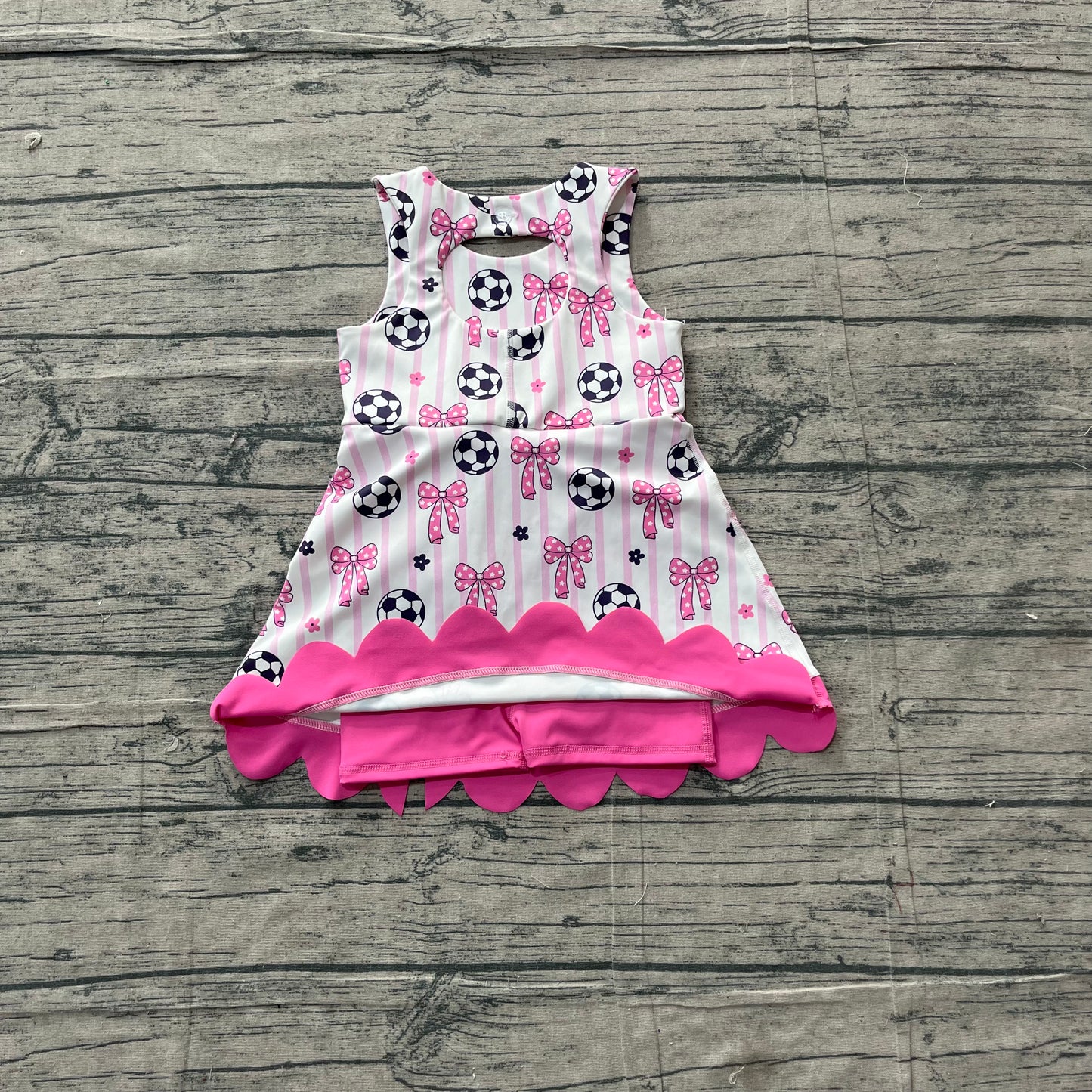 4.11 GSD4100 Preorder Soccer Bows Stripes Girls Scallop Yoga Dress