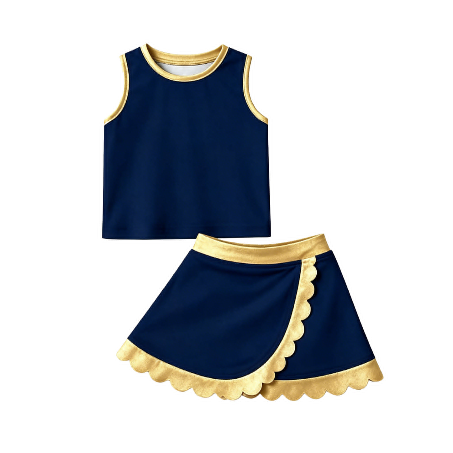 4.15 GSD4111 Preorder Navy Sleeveless Top Scallop Skirts Girls Summer Yoga Clothes Set