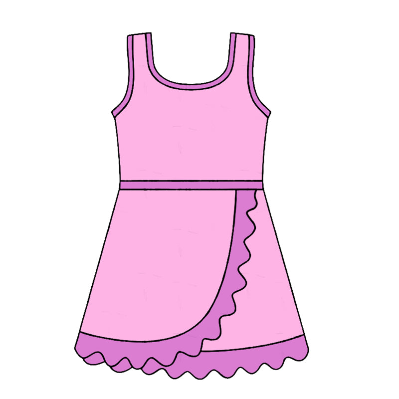 4.24 GSD4123 Preorder Pink & Purple Girls Sleeveless Scallop Yoga Dress