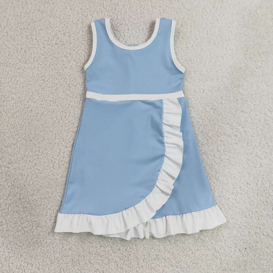 20 Colors Sleeveless Ruffle Girls Yoga Zipper Dress Sisters Active Wear