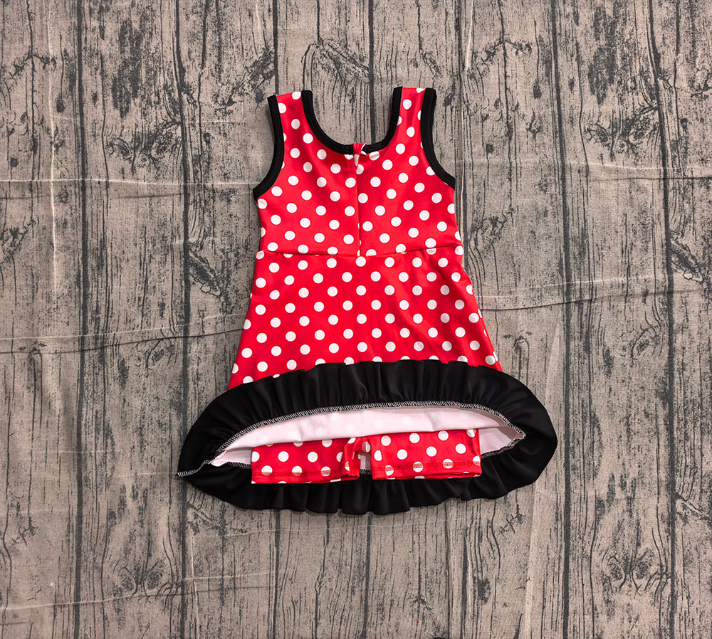 GSD4128 Red Dots Girls Sleeveless Ruffle Yoga Zipper Dress