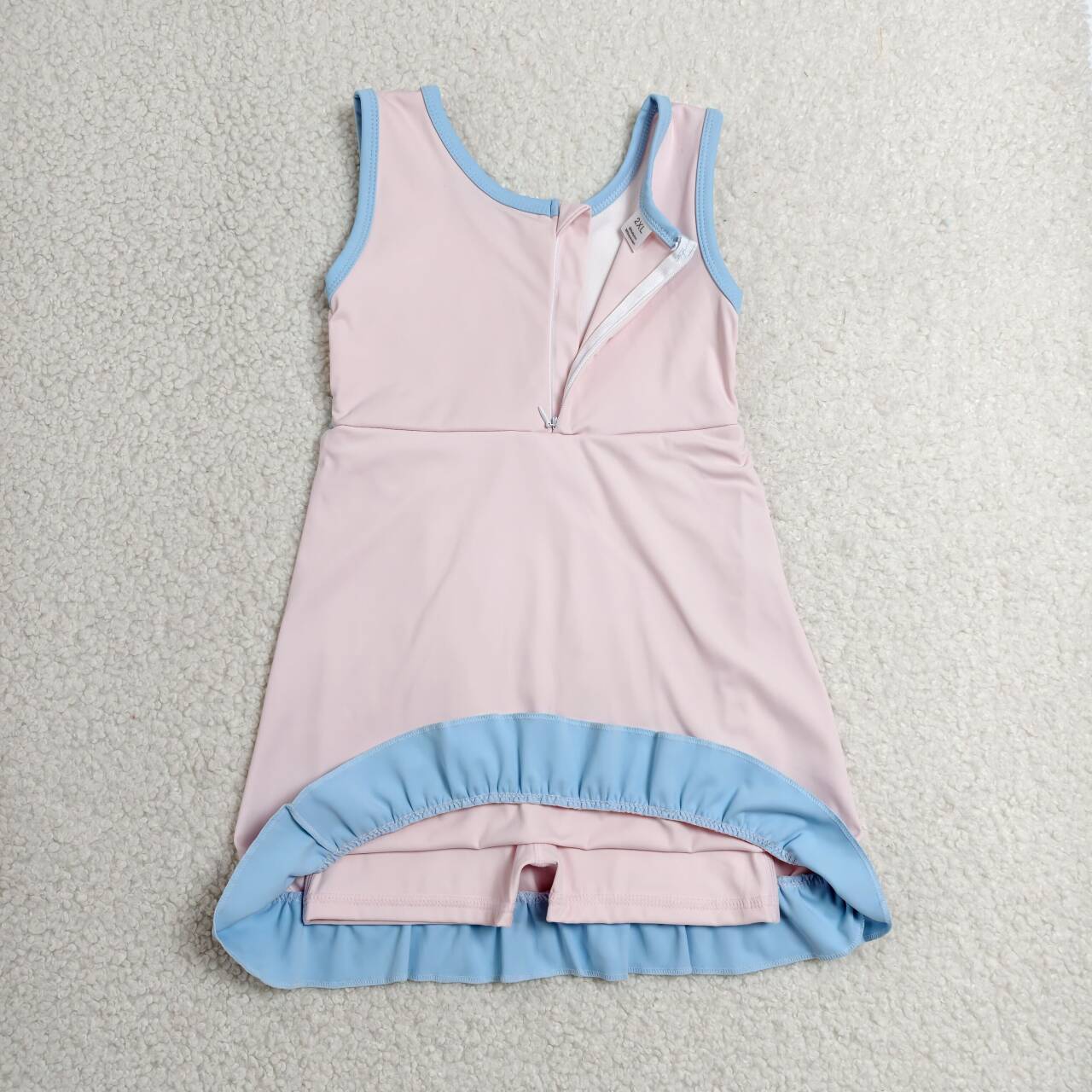 Toddler Sibling Kids Girls Light Pink with Blue Ruffle Dress & Skort Outfit Active Wear
