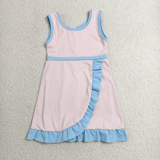 Toddler Sibling Kids Girls Light Pink with Blue Ruffle Dress & Skort Outfit Active Wear
