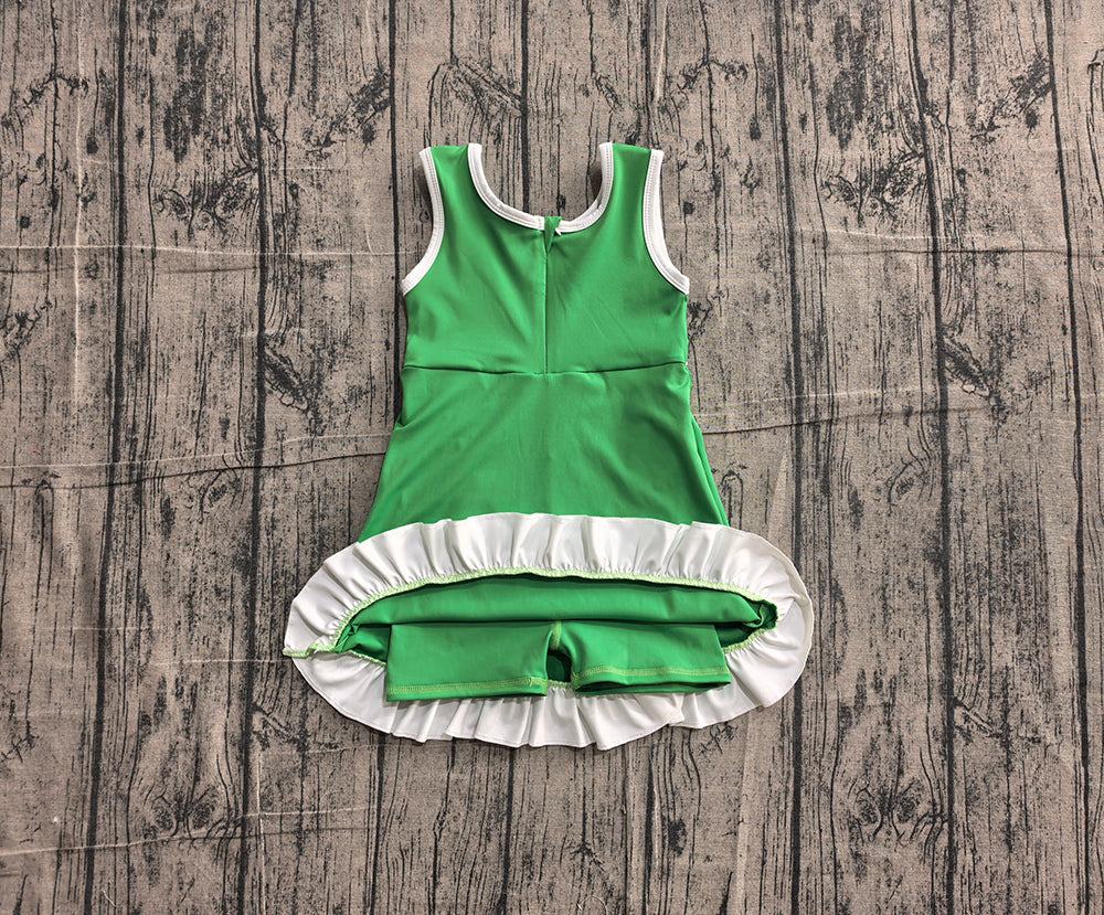 GSD4143 Green & White Girls Sleeveless Ruffle Yoga Zipper Dress