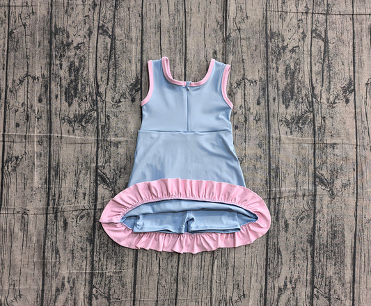 4.24 GSD4144 Preorder Blue & Pink Girls Sleeveless Scallop Yoga Dress