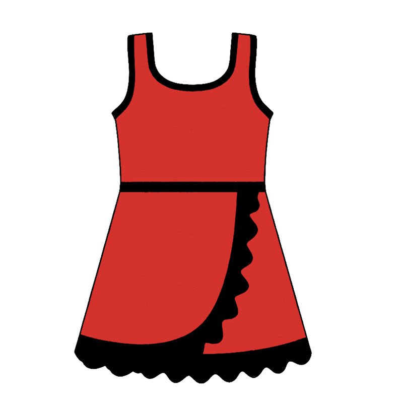 4.24 GSD4146 Preorder Red & Black Girls Sleeveless Scallop Yoga Dress