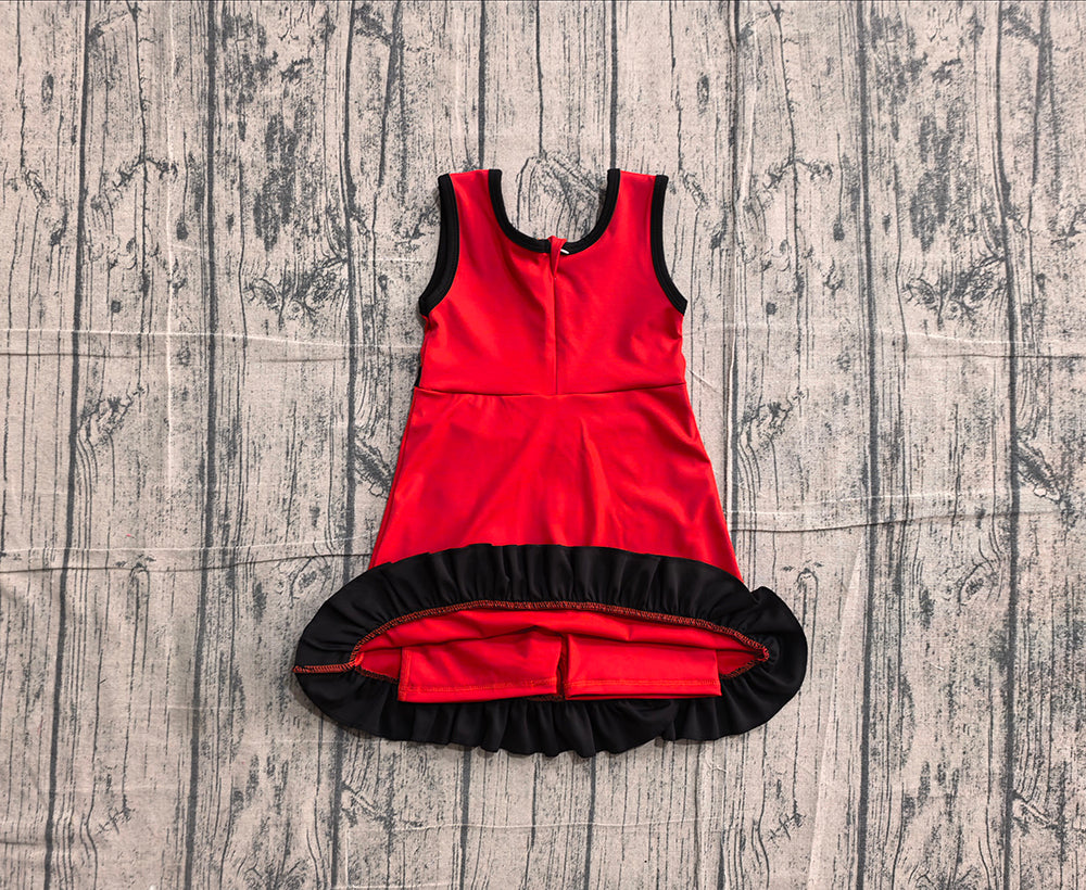 GSD4146 Red & Black Girls Sleeveless Ruffle Yoga Zipper Dress