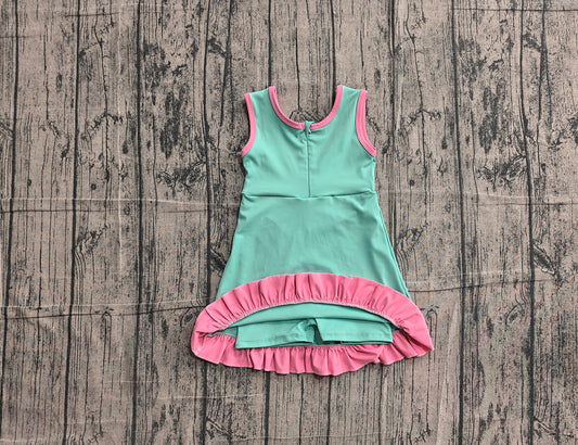 4.24 GSD4149 Preorder Teal & Pink Girls Sleeveless Scallop Yoga Dress