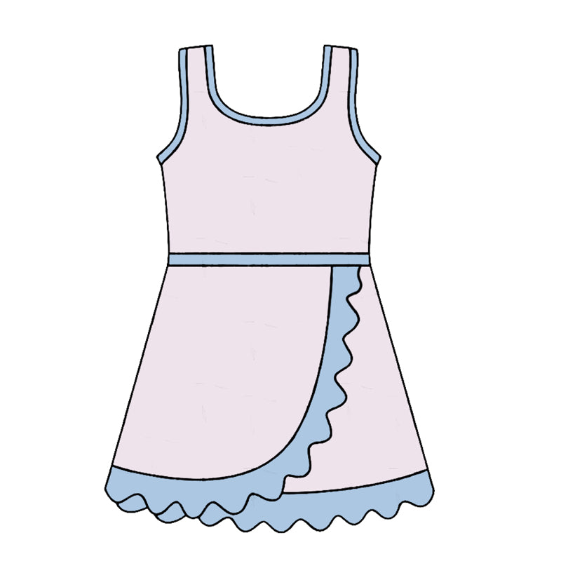 4.24 GSD4150 Preorder Pale Pink & Blue Girls Sleeveless Scallop Yoga Dress