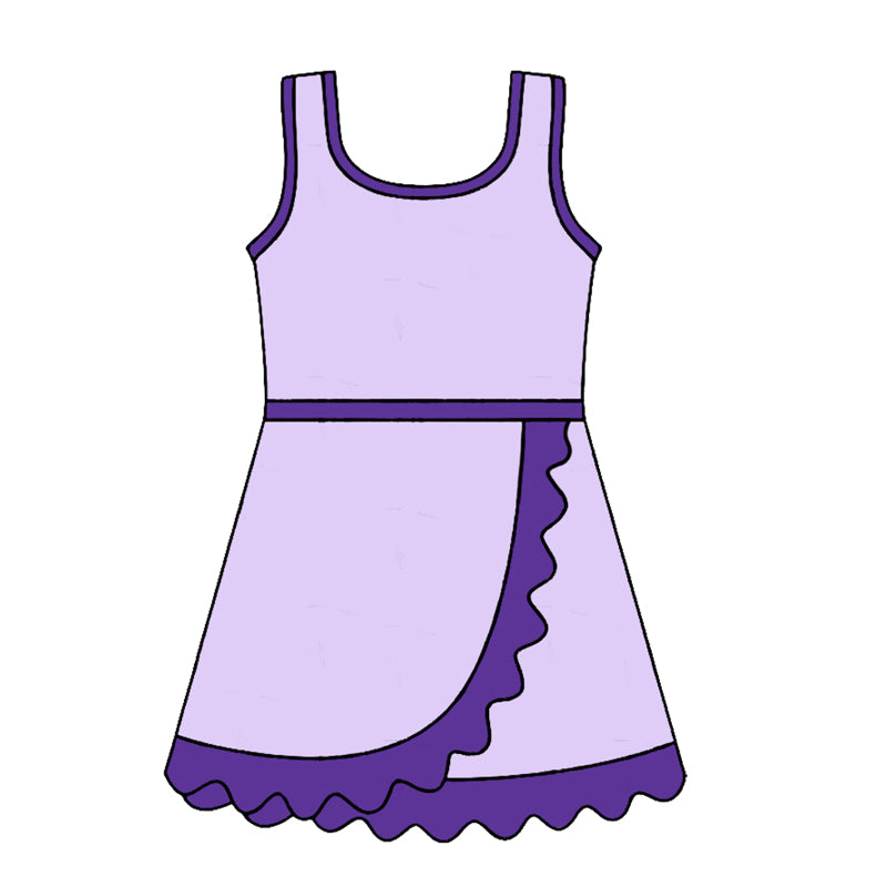 4.24 GSD4151 Preorder Purple Girls Sleeveless Scallop Yoga Dress